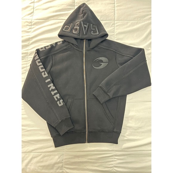 GASP Industries Black Full Zip Hoodie Logo Print Men's Athletic Size Small - Picture 4 of 10